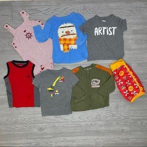 7 piece boy bundle overalls shirts swim tank top sweater 2t